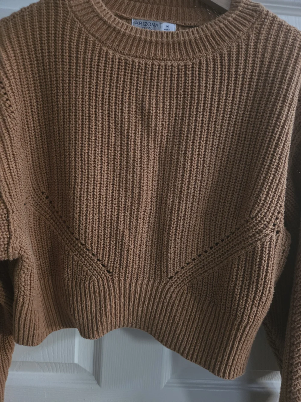 Arizona Jean Company Cropped Cotton Blend Knit Sweater in Golden Camel
